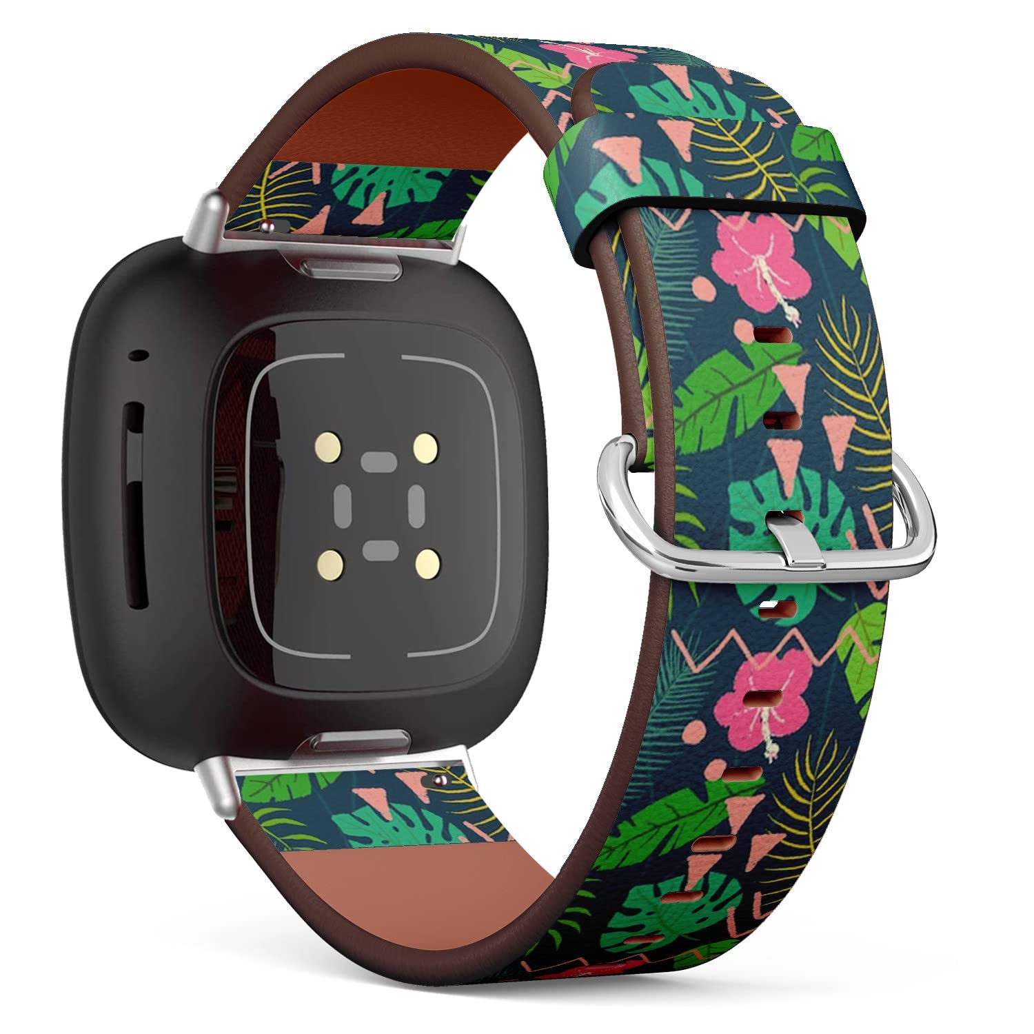 CJBROES Replacement Leather Watch Band, Compatible with Fitbit Versa 3 and Fitbit Sense of Wristband Bracelet Accessory - Painting Palm