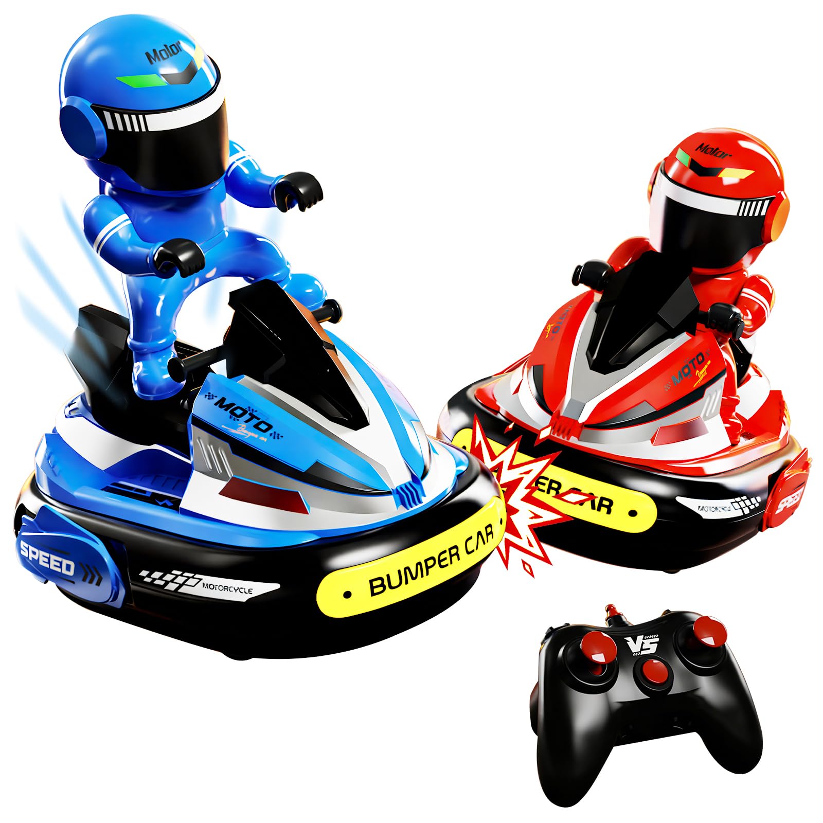 Coche Teledirigido de Juguete, 2 Piezas RC Colisión Coche Super Bumper Car, 360° Drift Stunt Auto Scooter, Luz LED y Música, Coche Teledirigido con Muñeca Eyectora, Regalos para Niños,Niñas