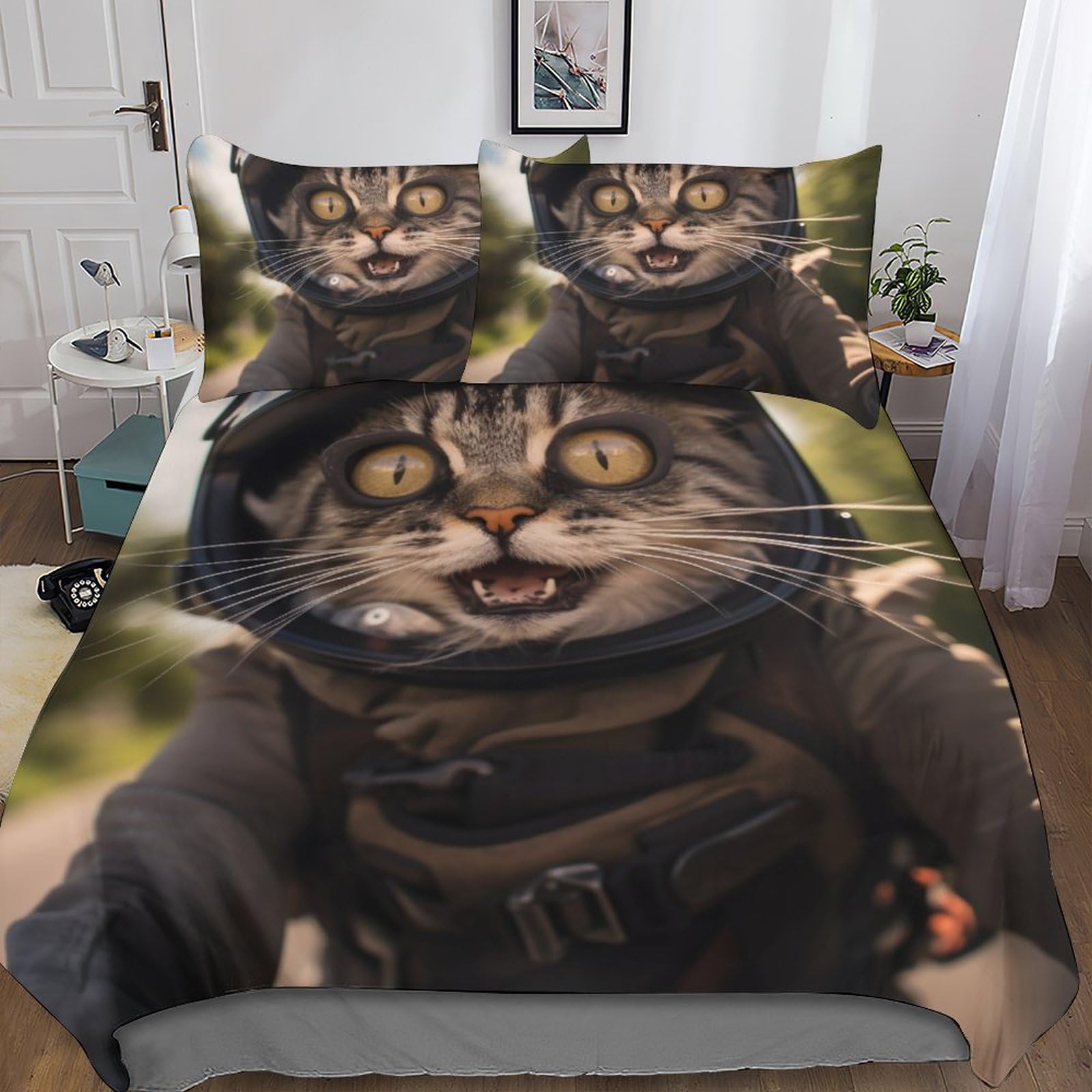 Parure de lit 100% microfibre avec motif chat 3D et couvre-lits imprimés animaux
