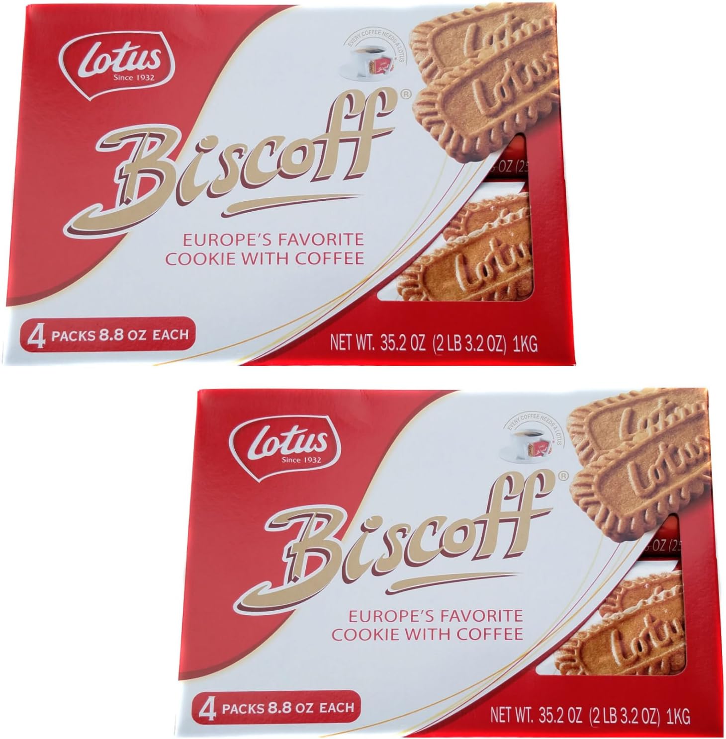 Lotus Biscoff Four Family Packs in One Box, 2 Pack (total of 8 Family Packs)