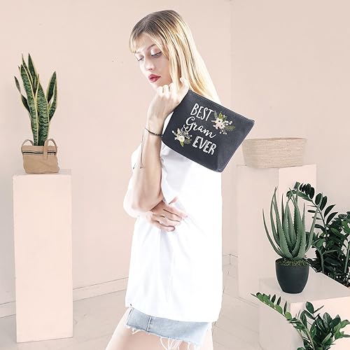 Miniatura 7 de GJTIM Regalo de cumpleaños de Gram Best Gram Ever Gift Quote Maquillaje Cremallera Bolsa Bolsa Abuela Cosméticos Bolsa, Best Gram Ever Negro, Moderno