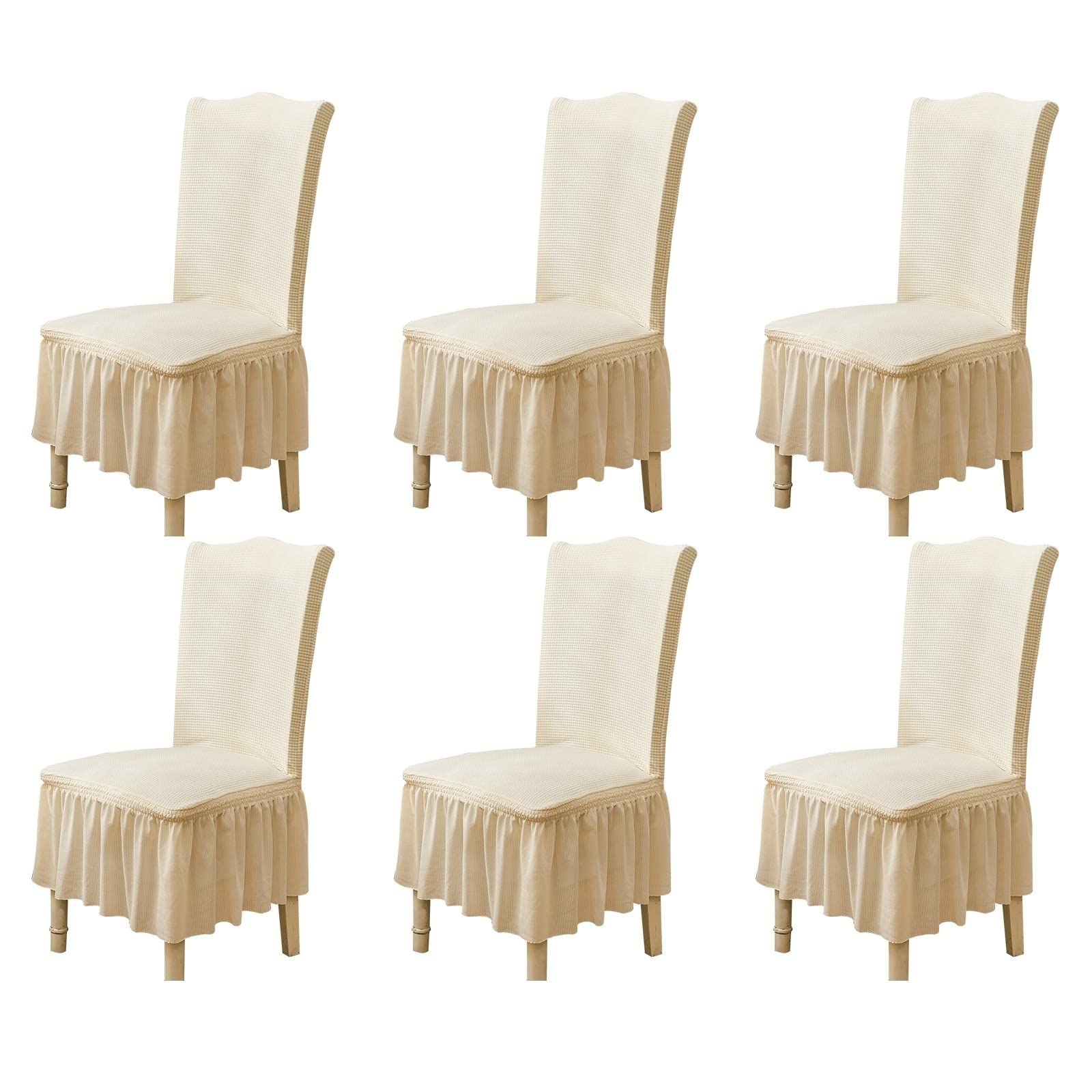 Housse chaises polyester motif gaufre beige extensible protection chaise 6 pièces