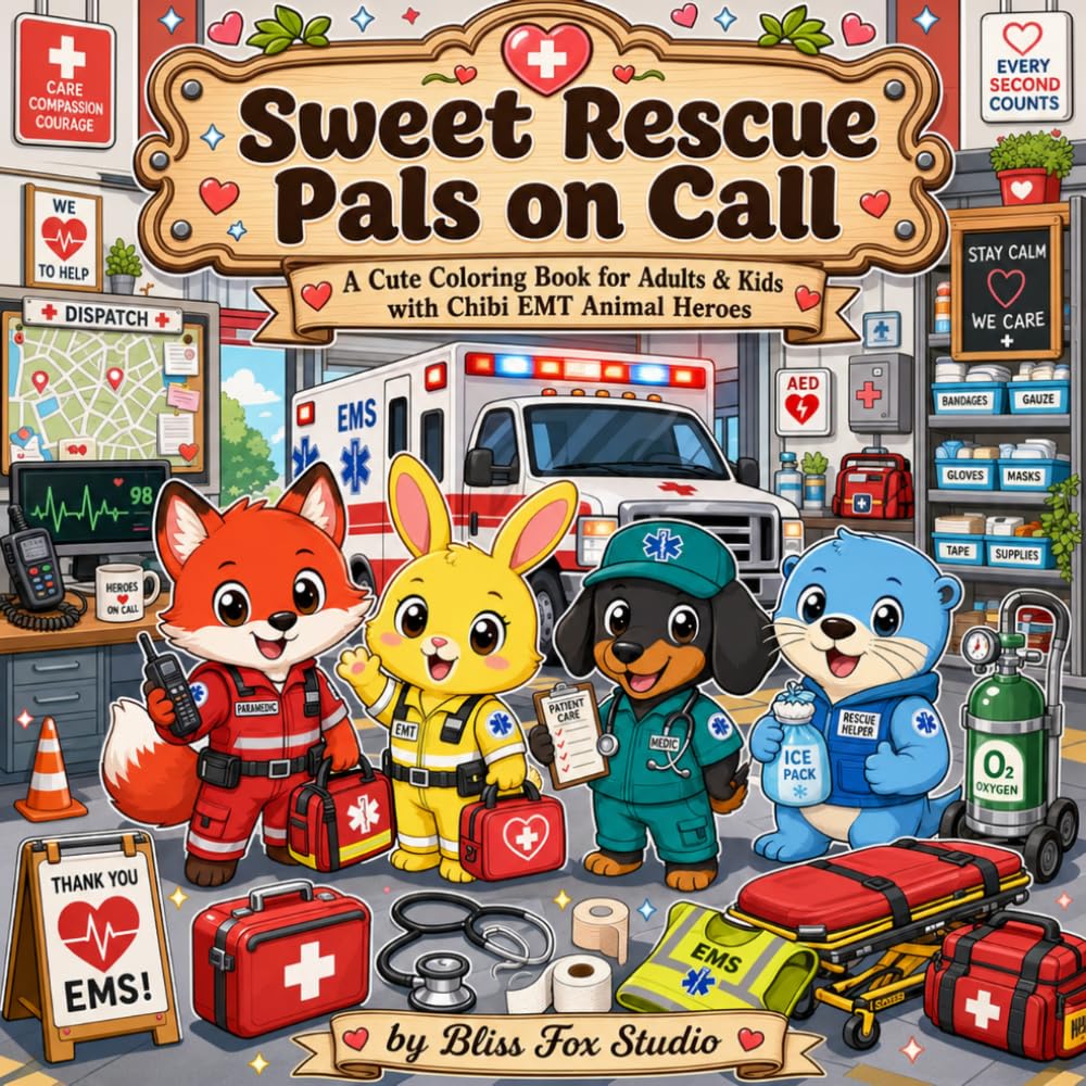 Sweet Rescue Pals on Call: A Cute Coloring Book for Adults & Kids with Chibi EMT Animal Heroes