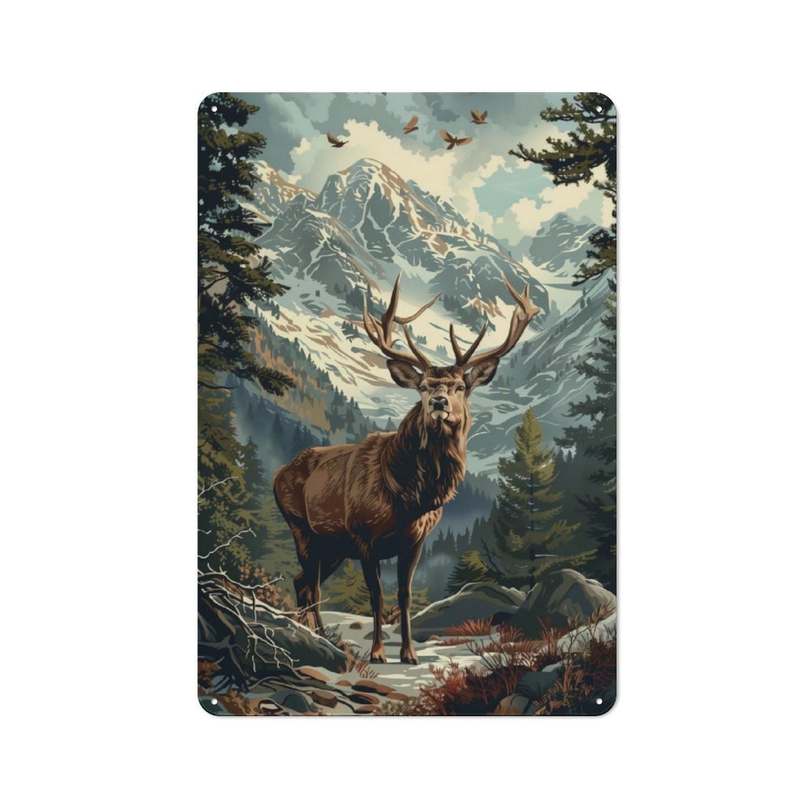 Junmoney A Deer In The Forest Metal Wall Sign 30X20cm Featuring For Garage Wall, For Kitchen, Dining Room And Home Bar Wall Decor