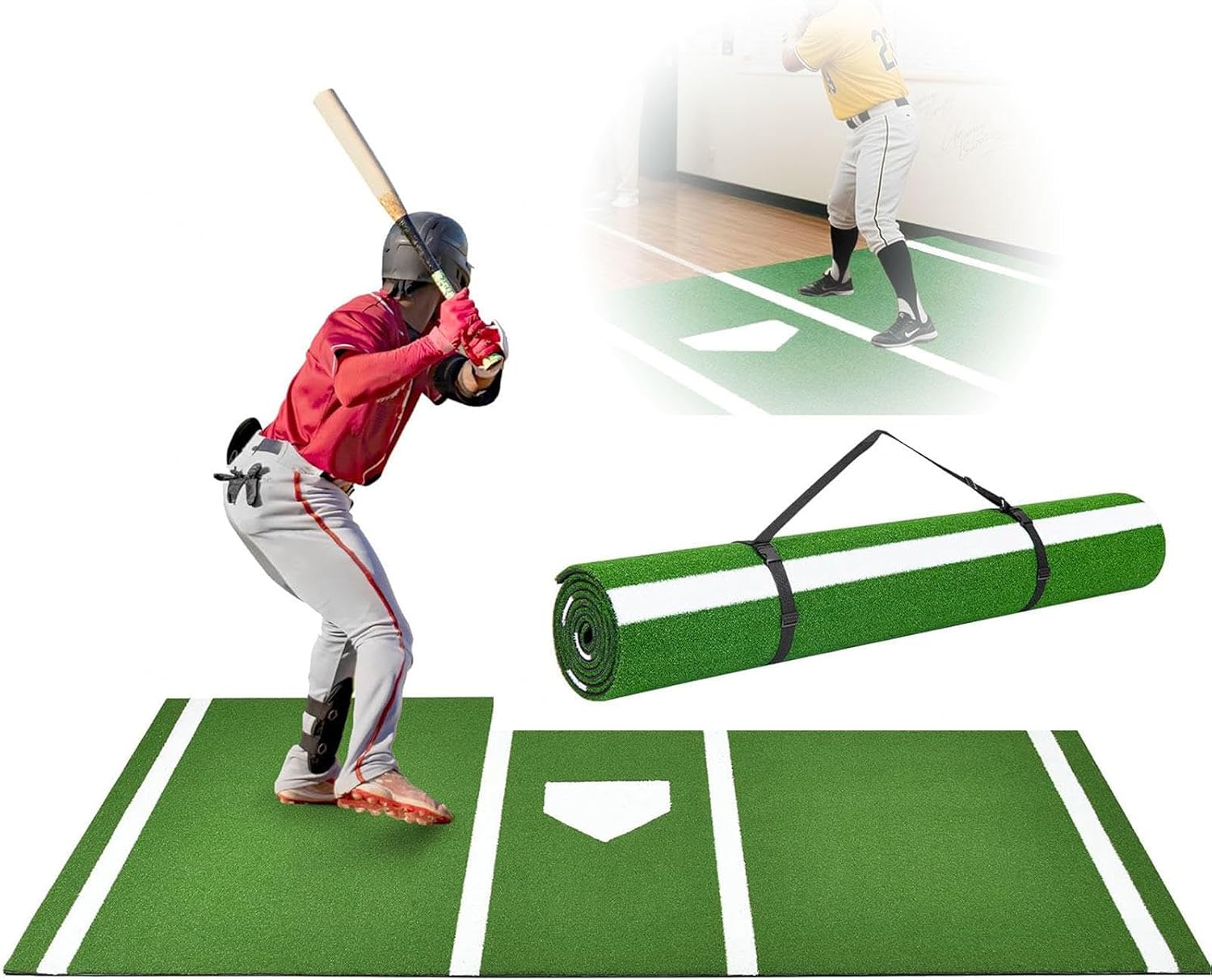 Baseball Mats for Hitting, with Home Plate Batters Box Turf Mat, Baseball Batting Mats, with Antislip Rubber Backing for Batting Stance Practice
