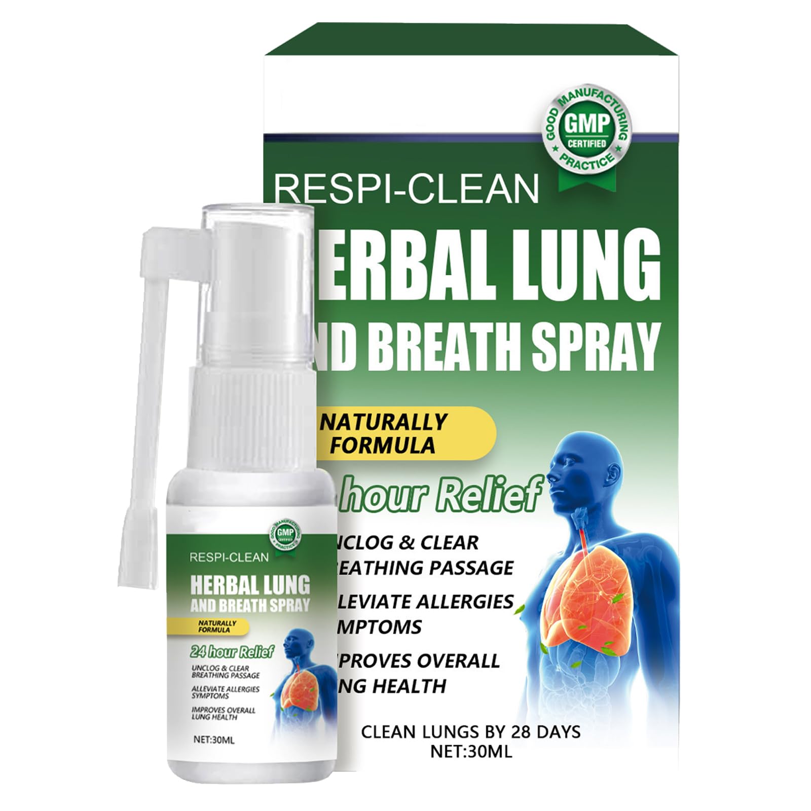 Spray Nettoyant Pulmonaire à Base de Plantes,Nature Herbal Lung Cleanse Mist,Spray Nasal Purifiant,Assainit et Dégage les Voies Nasales,Puissant Soutien des Poumons Herbal Care Essence