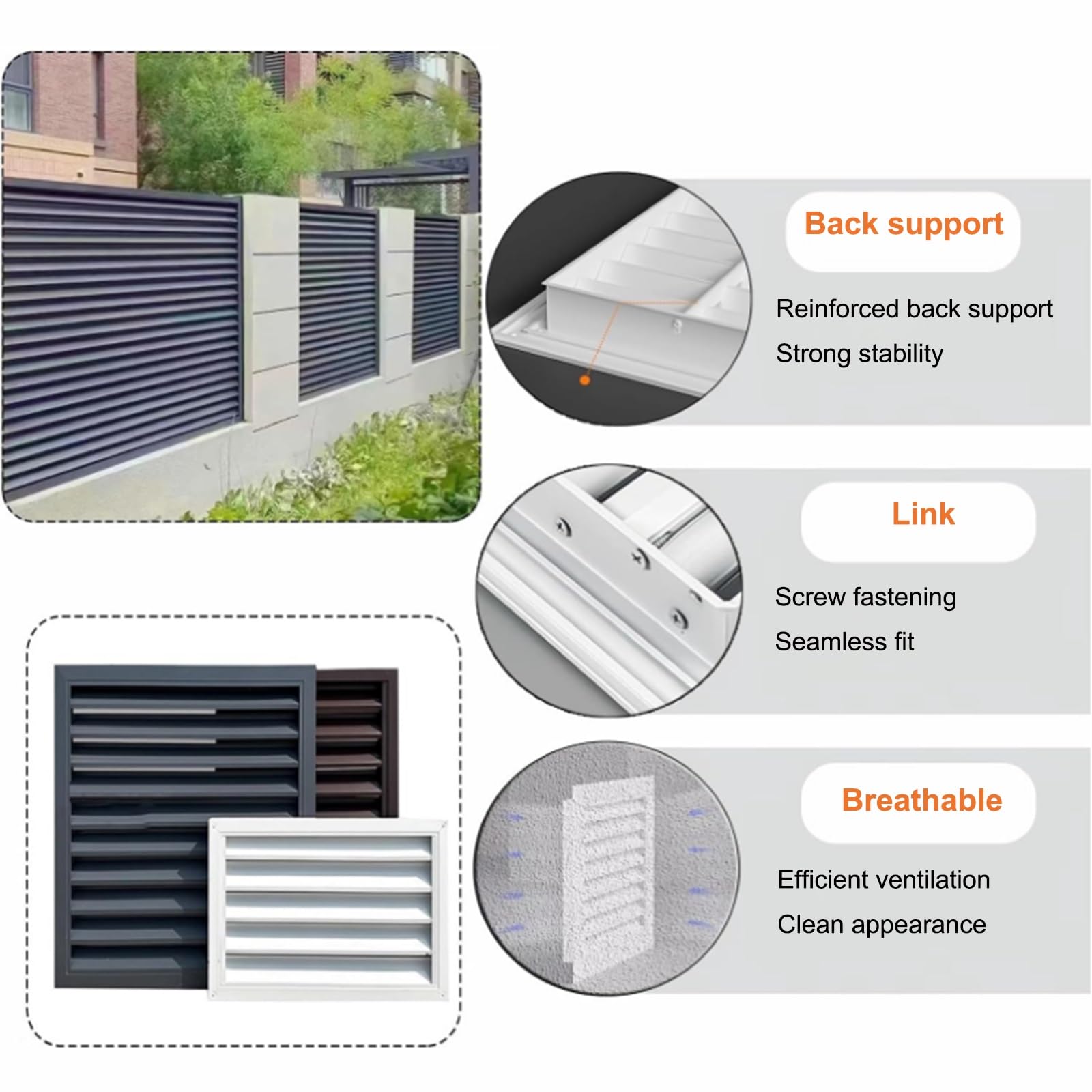 Generisch Diese Giebellüftung aus Aluminium mit atmungsaktivem Luftauslass und Lamellen-Rückluftgitter für die Außenbelüftung sowie integriertem Design sorgt für effektives Luftstrommanagement.