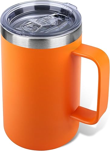 Taza de café aislada de 22 onzas con asa y tapa a prueba de fugas, vaso de viaje de acero inoxidable de doble pared para viajes, oficina, hogar,