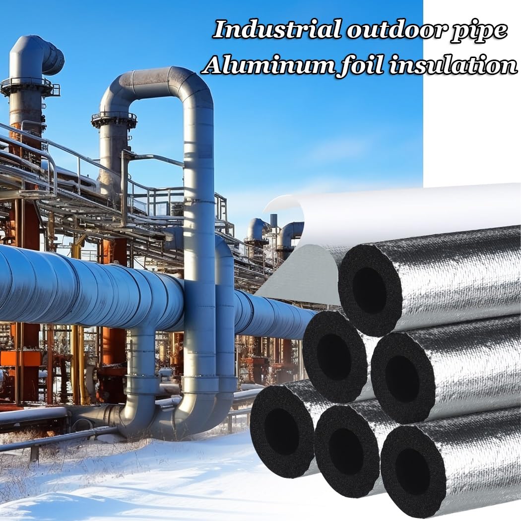 Rohrisolierungsschaumschläuche, 5 Stück, für den Außenbereich, Aluminiumfolie, Gummi, Kunststoff, für den Winter, Außenrohre, zum Umwickeln (22 mm x 30 mm x 95 cm)