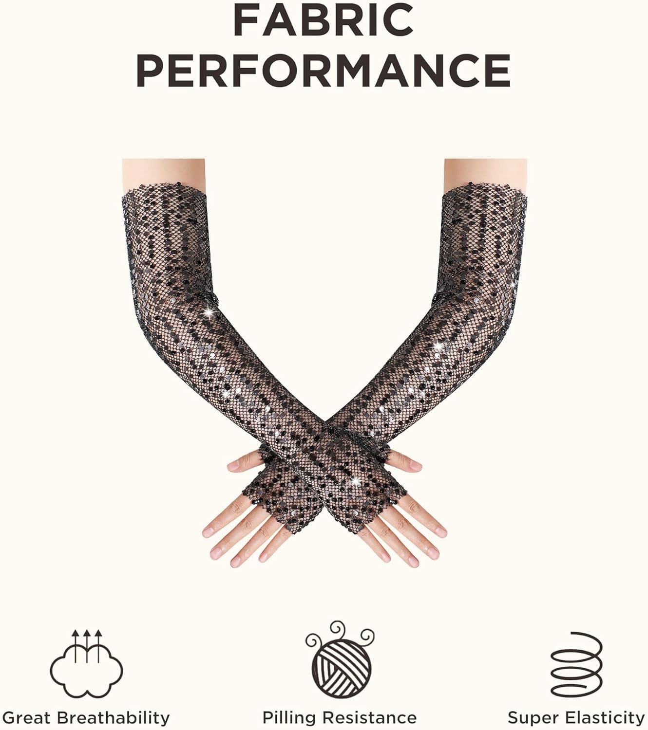 BABEYOND Opera Gloves for Women - Long Fingerless Sequin Sparkling Glitter Gloves Tea Party Stretchy Adult Size Elbow Length - Image 6