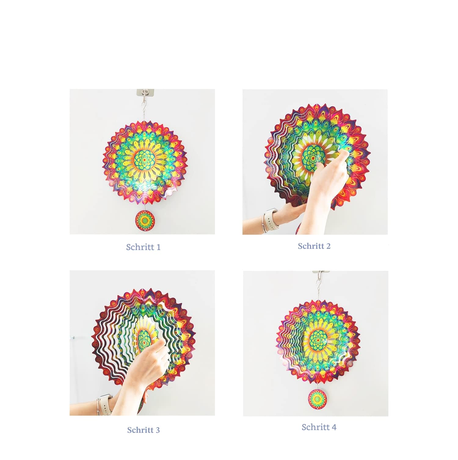 3D Mandala Windspiel 30cm Edelstahl Hängender Windspinner Metallkunst kinetische Dekor Garten Draußen Dekorationen