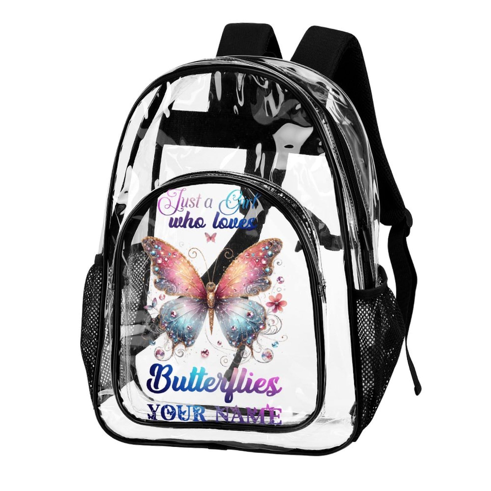 ZCJB-WSRY Custom Butterfly Clear Backpack Heavy Duty for Girls Kids Boys Women Men - Large Cute PVC Butterflies Theme Printing Transparent Backpacks