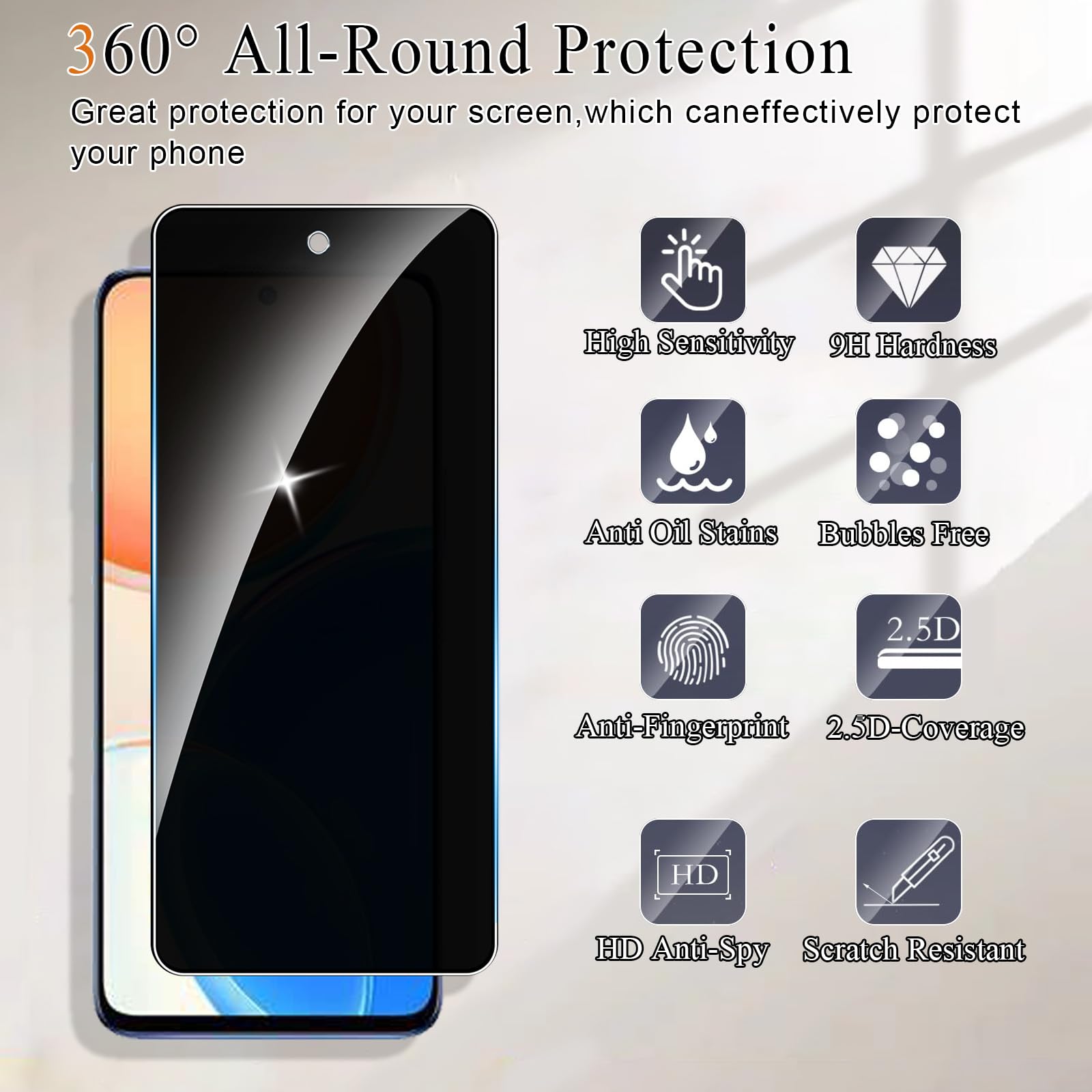 Bihizei Gehard glas voor Xiaomi Redmi A3, 2 stuks displaybeschermfolie en 2 stuks beschermfolie voor de achterste camera, hardheidsgraad 9H, krasbestendig, HD