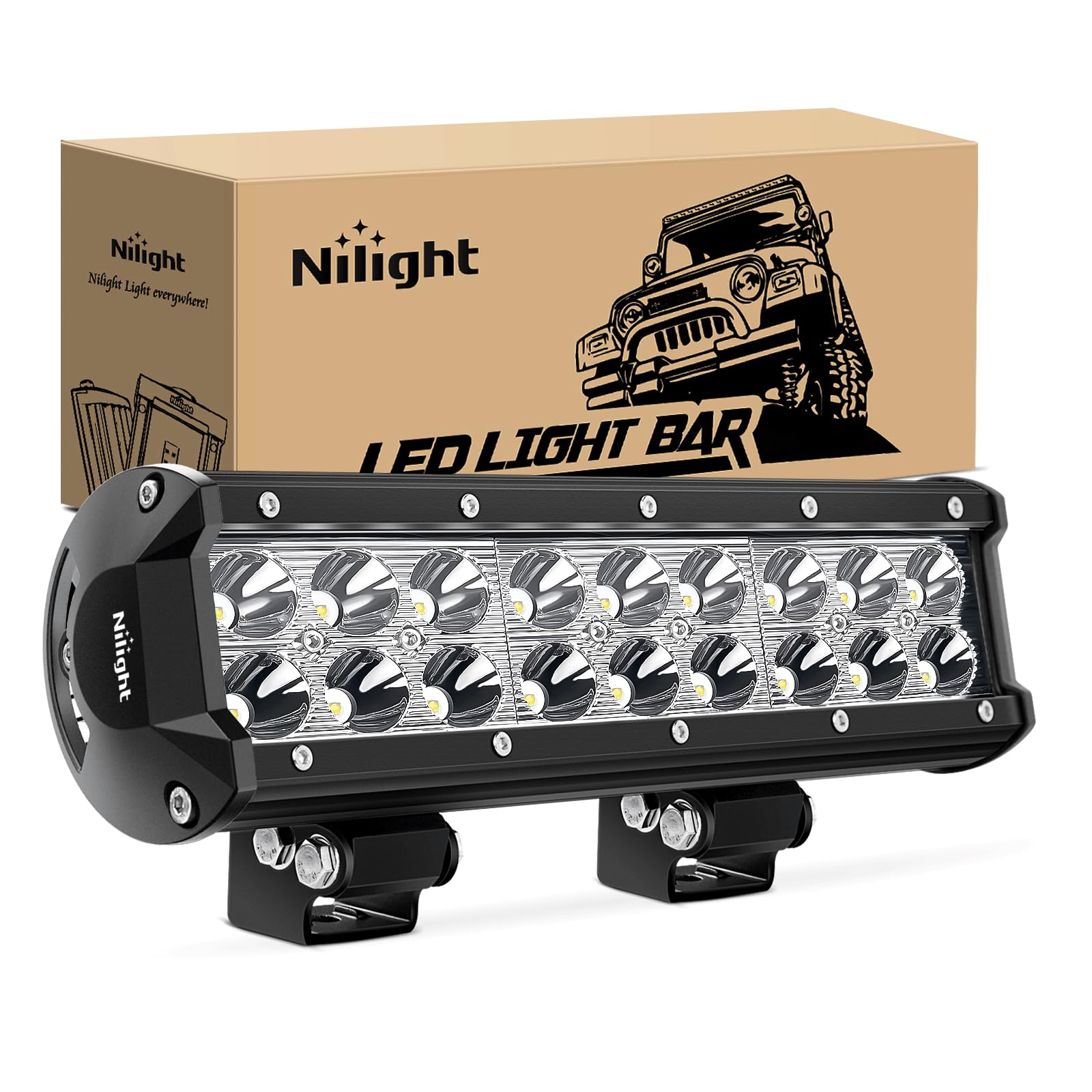Nilight LED Light Bar 9Inch 54W 3600LM Spot Off Road Driving Lamp Super Bright Waterproof Fog Work Lighting for Trucks SUV ATV UTV Pick-up Boat Tractor 4x4 Van CamperGlobal Recycled StandardGlobal Recycled StandardGlobal Recycled Standard