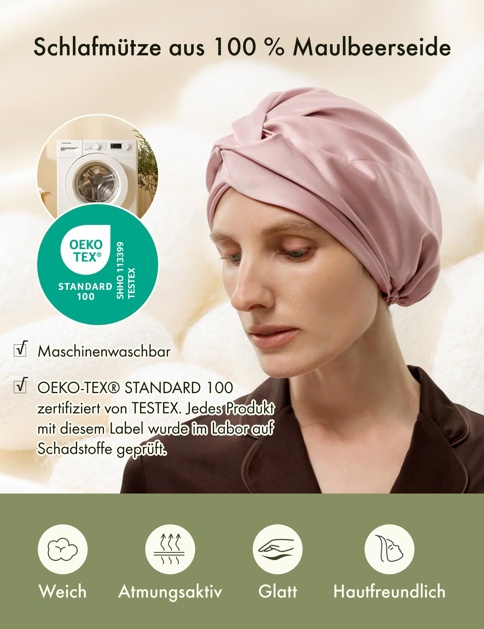 LILYSILK Berretto da donna 100% seta di gelso doppio strato lavabile in lavatrice, con schienale regolabile