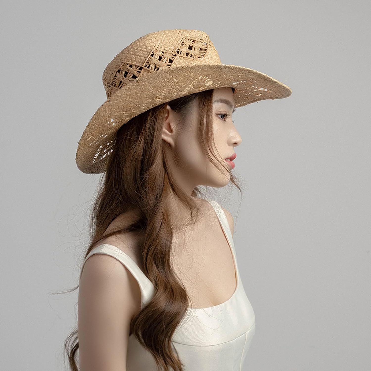 Raffia Straw Hat Sun Blocking Adjustable Breathable Wide Brims for Hiking Sailing Natural Raffia Sun Hat Protective Straw