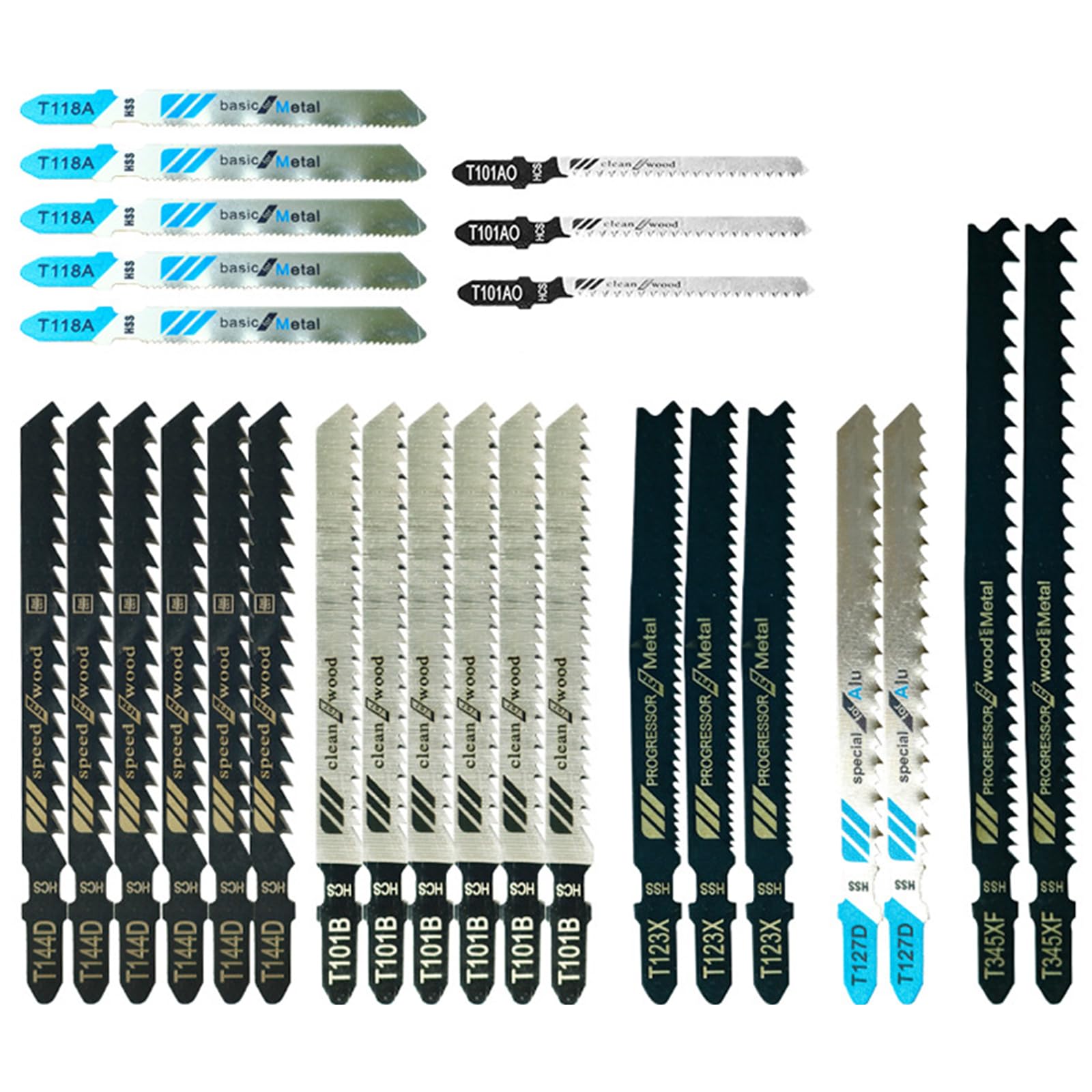 25Pcs T-Shank Jigsaw Blade, High Carbon Steel Jigsaw Blades Set, Straight and Fast Cuts T-Shank Jig Saw Blade Set