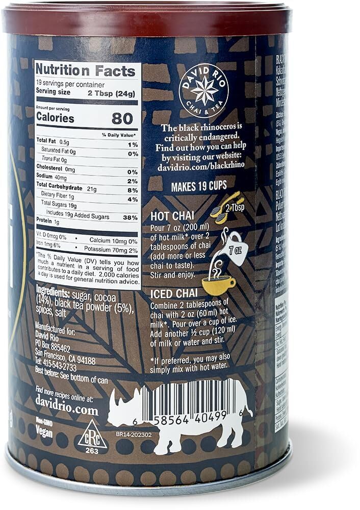 David Rio Black Rhino Cocoa Chai Tin 398g