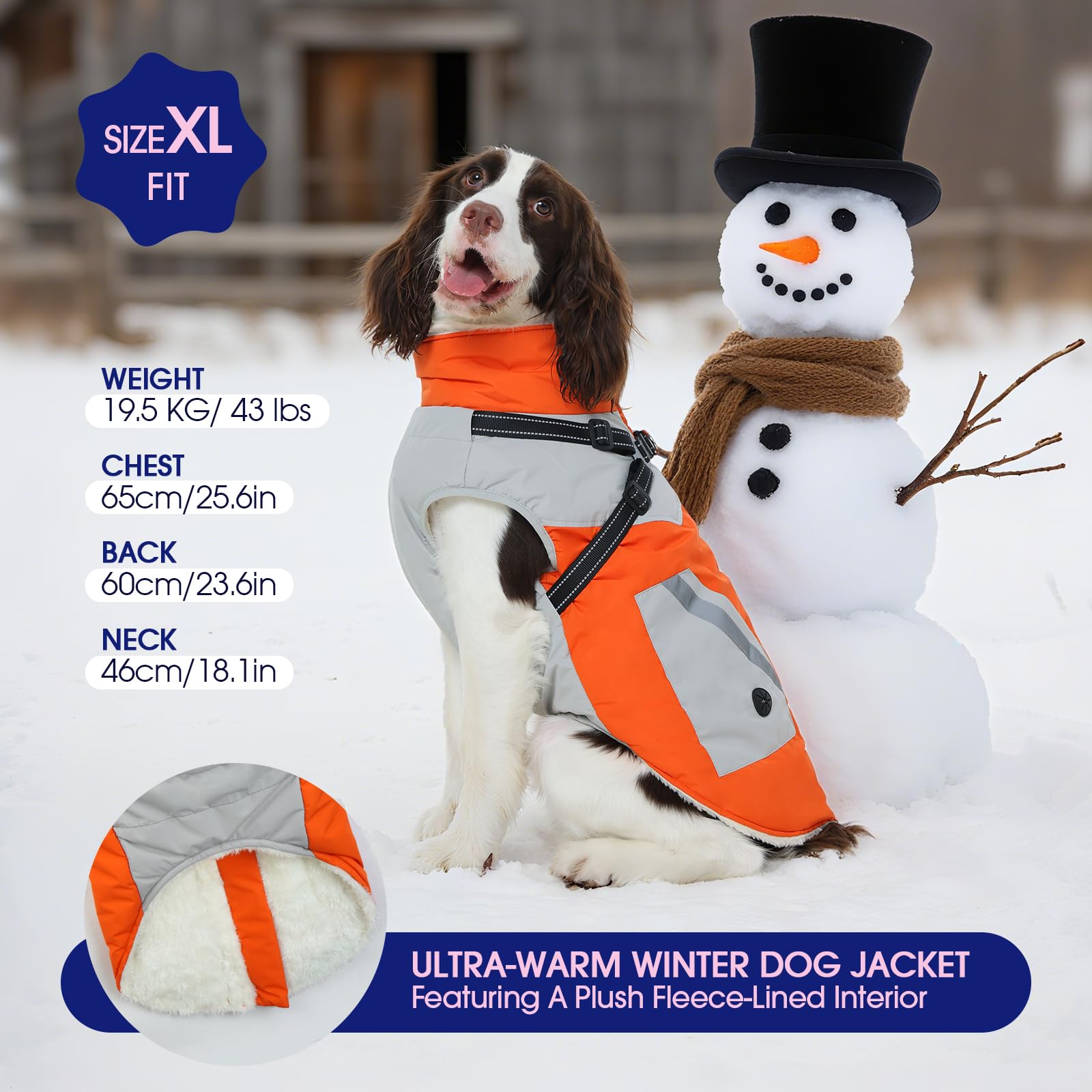 FUAMEY Vestes d'hiver pour chiens de grande taille, manteau pour chien avec harnais intégré, habit de neige imperméable pour animaux de compagnie, veste chaude à fermeture éclair, manteau de sécurité