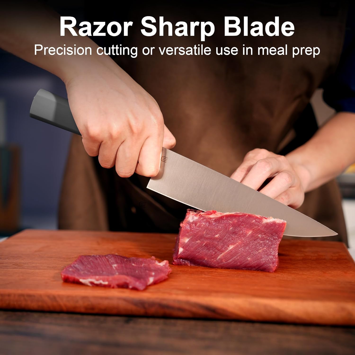 Butterfork 8 Inch Chef Knife, AR-RPM9 Steel & Ergonomic Handle Cooking Knife, Ultra Sharp Professional Kitchen Knife with Oak Sheath, Gift for Home Chefs - Image 3