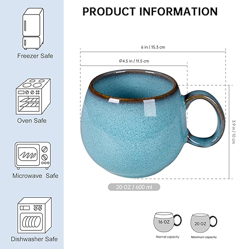 Miniatura 2 de HENXFEN LEAD Juego de tazas de café grandes de cerámica de 4 a 20 onzas con asa para café con leche, cereales, té, cacao, leche, regalo de Acción de