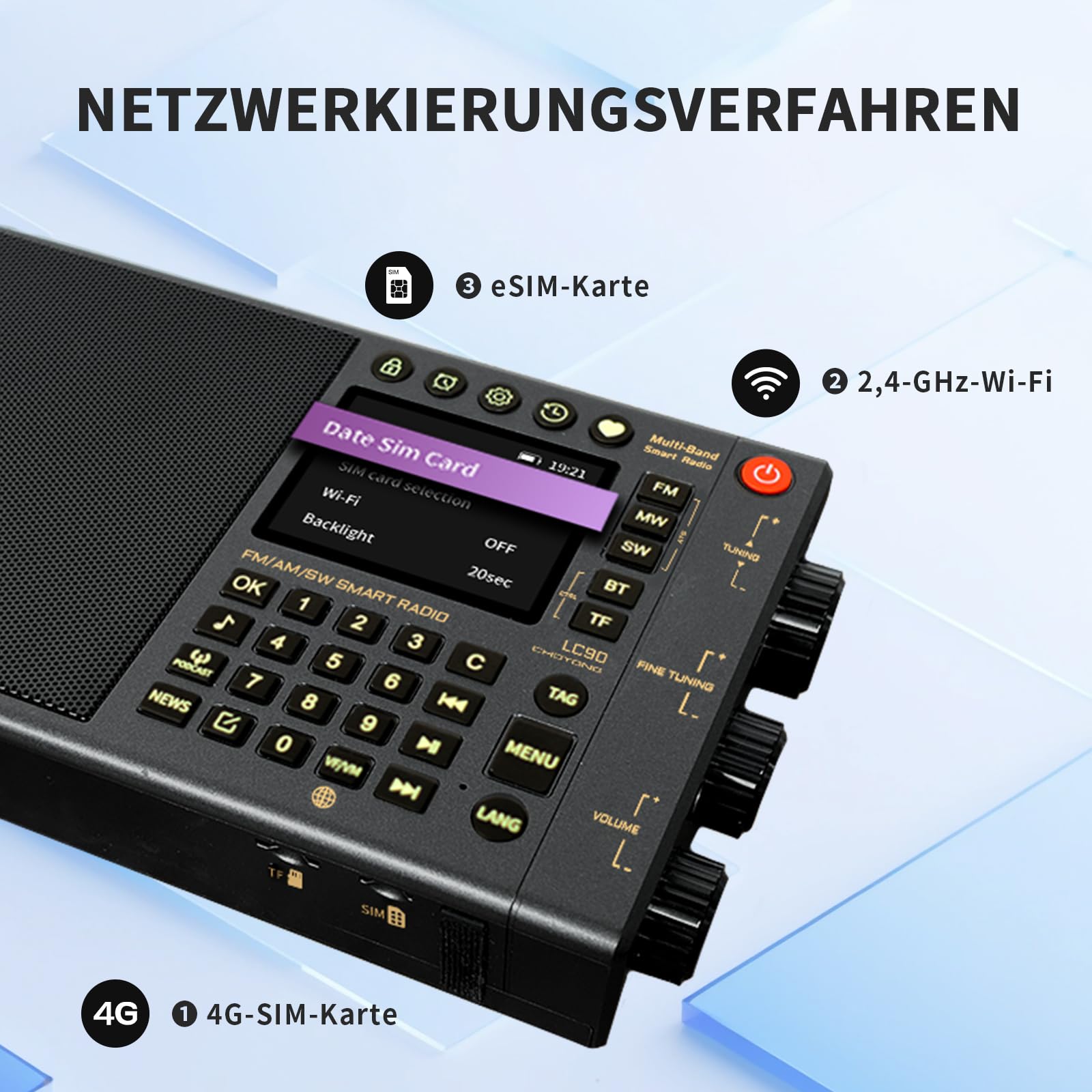 CHOYONG LC90 Multi-Band Smart Internet Radio Tragbares AM/FM, Lang- & Kurzwellenradio mit WiFi, Bluetooth, TF Karte choyoung