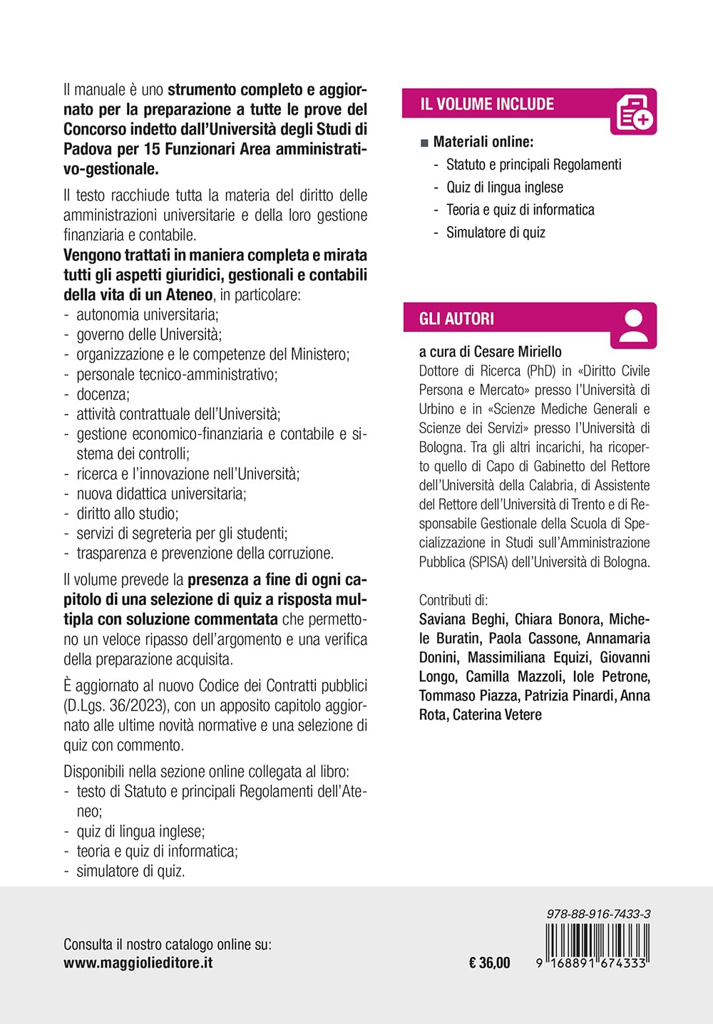 Concorso università degli studi di Padova 15 funzionari - Settore amministrativo-gestionale - Manuale per tutte le prove