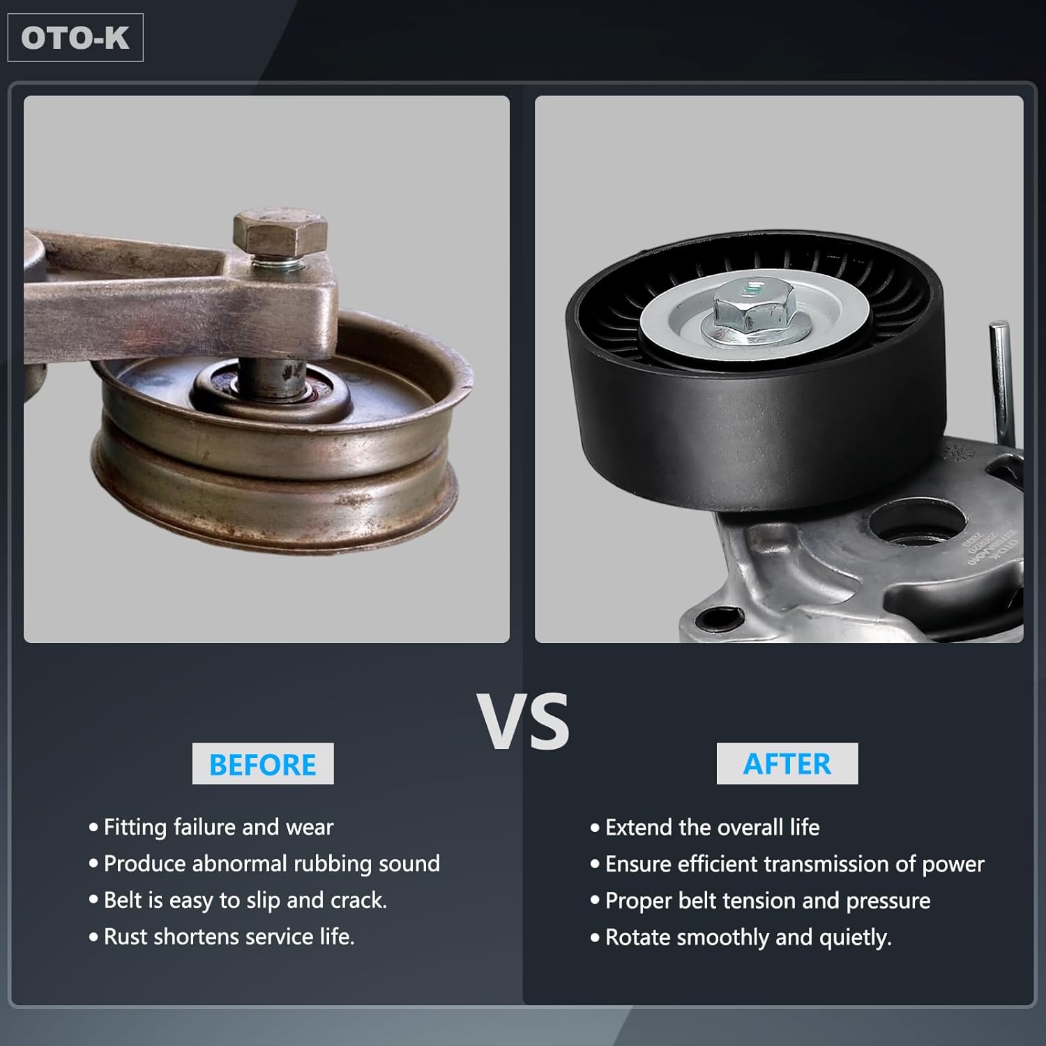 OTO-K Belt Tensioner Pulley Assembly Compatible with Subaru Forester 2011-2018,BRZ 2013-2019,Impreza 2012-2015,Legacy 2013-2019,Outback 2013-2019,WRX 2015-2020,Replace#23769AA040, 23769AA05A 39359