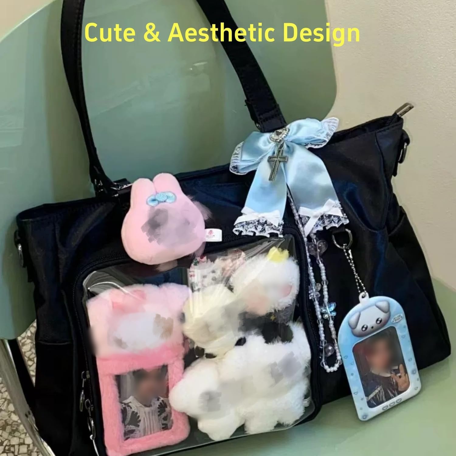 Cute Ita Bag Crossbody Bag, Messenger Bag for Doll anime Pin Display Storage, Kpop Fan Kawaii School Bag Purses, Shoulder Bag with Transparent Insert Display Pocket - Image 4