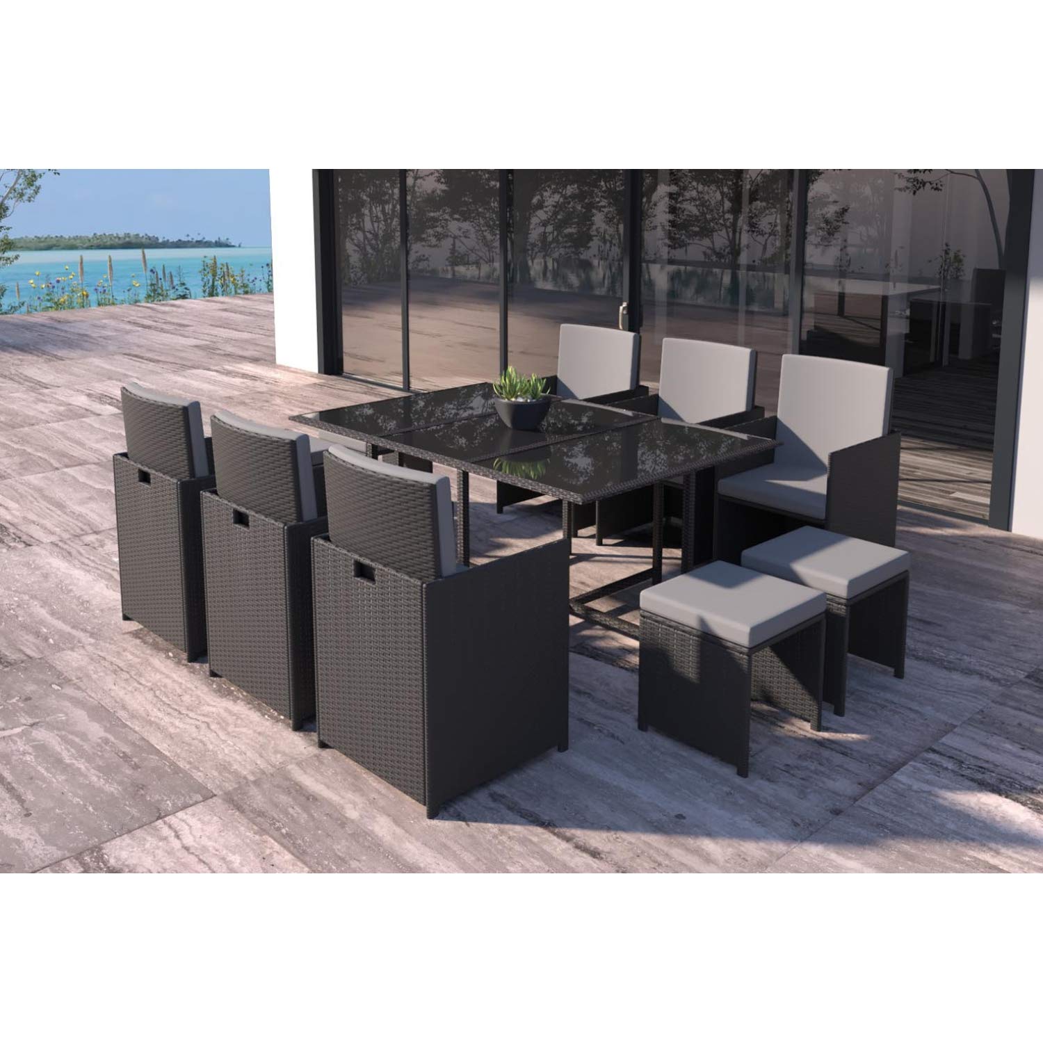 CONCEPT USINE Salon de Jardin Encastrable Florida 10 Pers Noir Gris