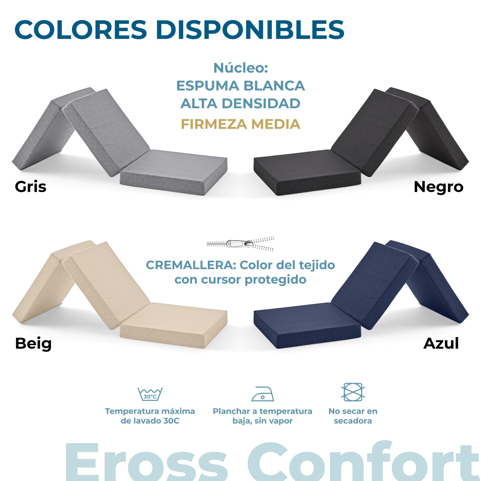 Colchón Plegable Furgonetas Camper, Espuma HD de Memoria. Colchón Plegable Invitados Muy Versátil Transpirable Funda Lavable Altura 10 cm