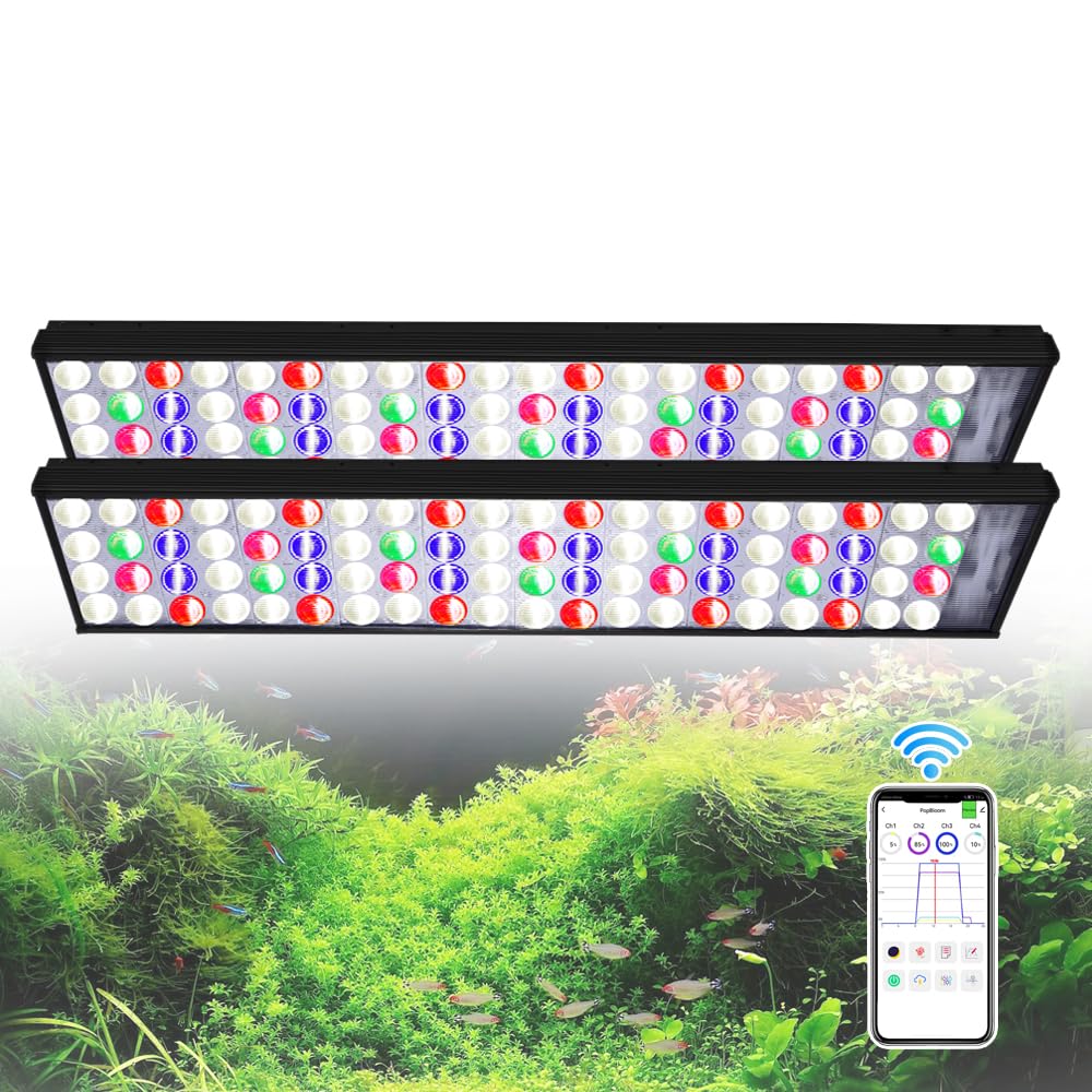 PopBloom 2PCS Hertz54 Plant Freshwater Aquarium Light Led for Aquatic Plants, WiFi Control Light for 48" 120cm 4ft Planted Aquarium
