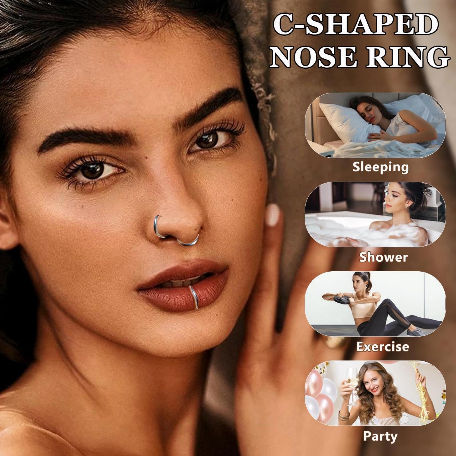 12 Piezas 18G Piercing Nariz Aros Septum Acero Noxidable Quirurgico, Cartílago Pendientes De Aro Bisagra Anillos Piercing Labio Helix Nariz 6mm / 8mm / 10mm — view 2