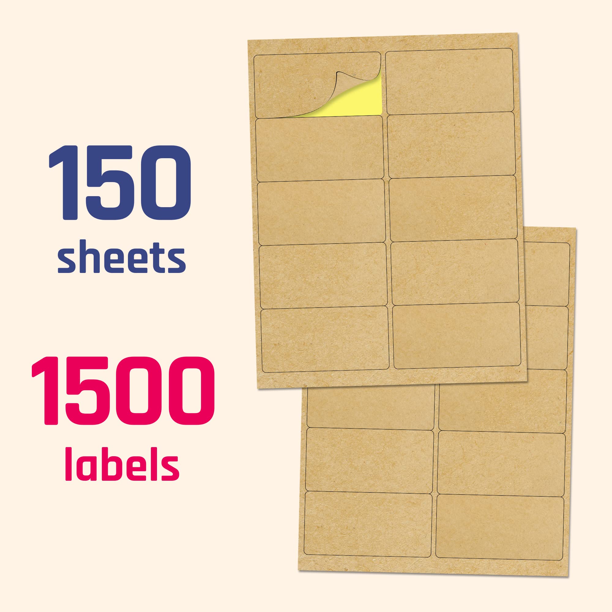 Lot de 1500 étiquettes autocollantes en papier kraft de 10,2 x 5,1 cm, format lettre avec modèles d'impression