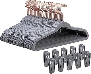 14 Inch Kids Velvet Hangers – 50 Pack | Non-Slip, Space-Saving Closet Hangers for Big Kids & Youth | Durable Felt Hanger with 10 Clips (Gray)