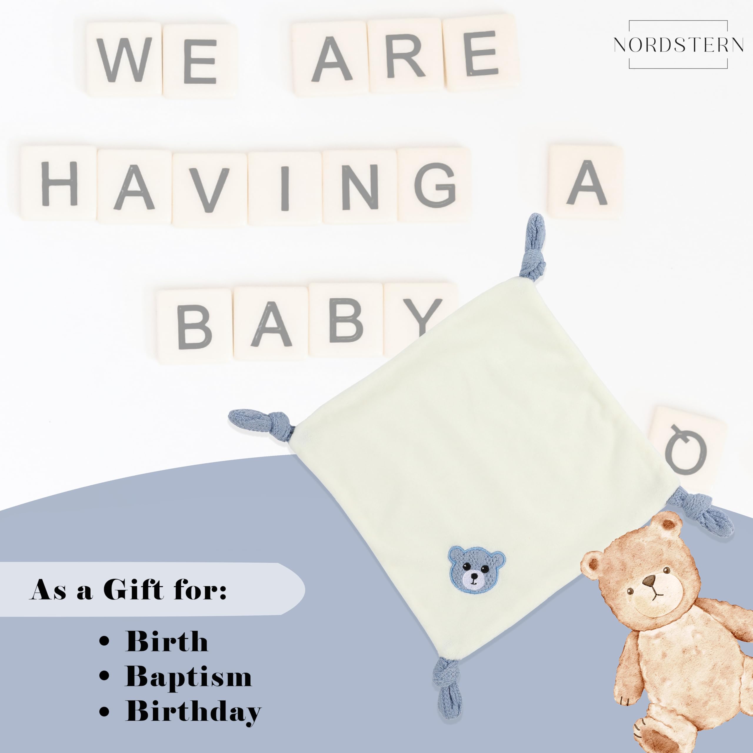 Nordstern Teddy bear with Comfort blanket- Baby Newborn Gift for Boys in Knitted Look - Image 4