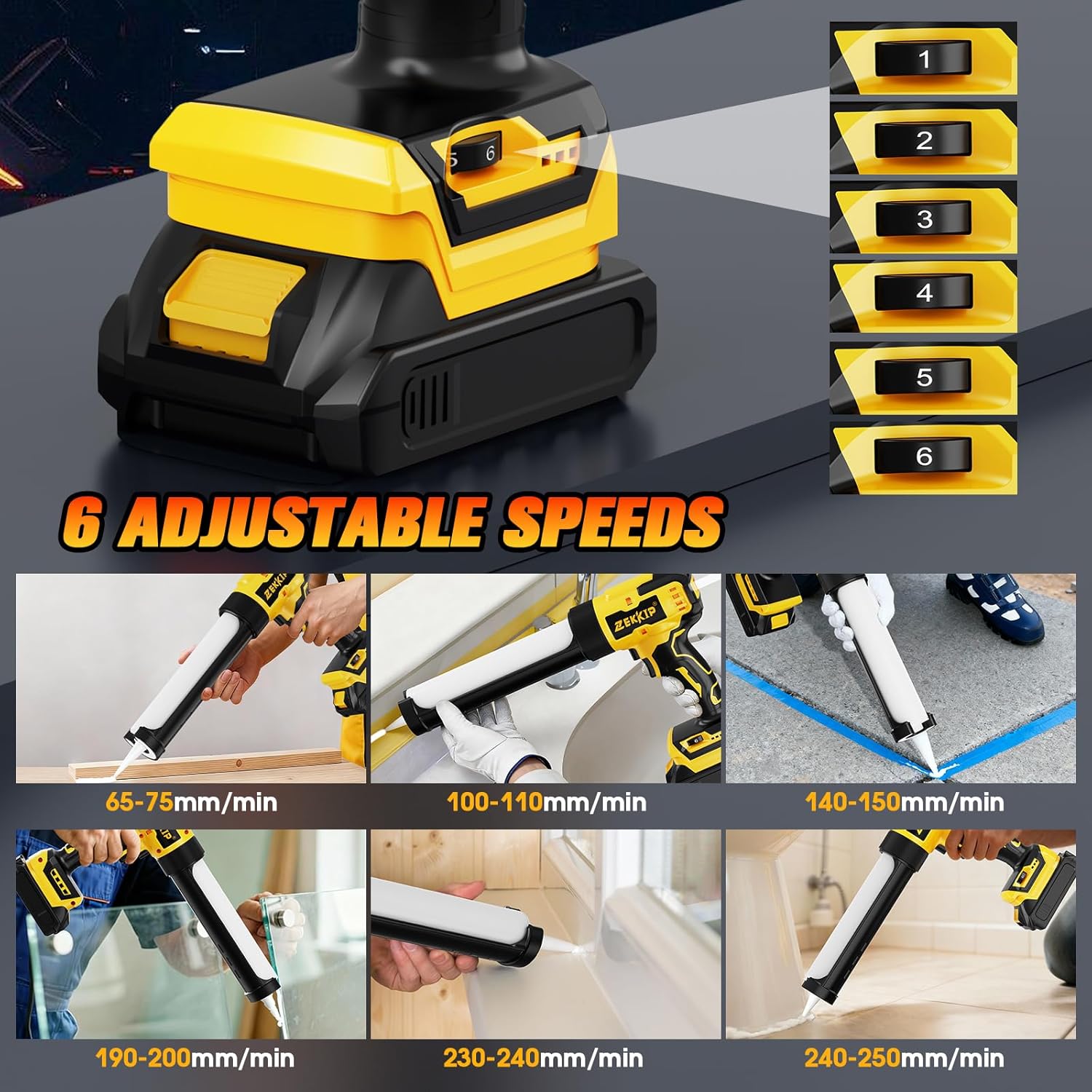 Cordless Caulking Gun Compatible With DeWalt 20V Max Battery(NO Battery), Electric Caulking Gun,10Oz, 13Pcs Caulking Tools, with Anti-Drip,Auto Retract, LED Light, 6 Speed for Filling, Sealing, Repair