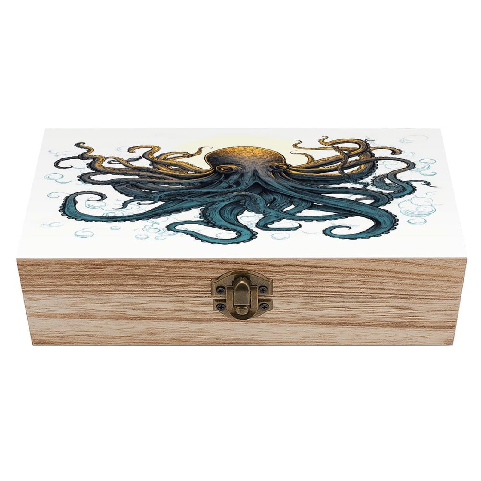VstaDank Sun Ocean Octopus Wooden Storage Box Wooden Keepsake Box with Hinged Lid Exquisite Solid Wood Decorative Jewelry Case Memory Box for Jewelry Photos Letters Crafts Trinkets