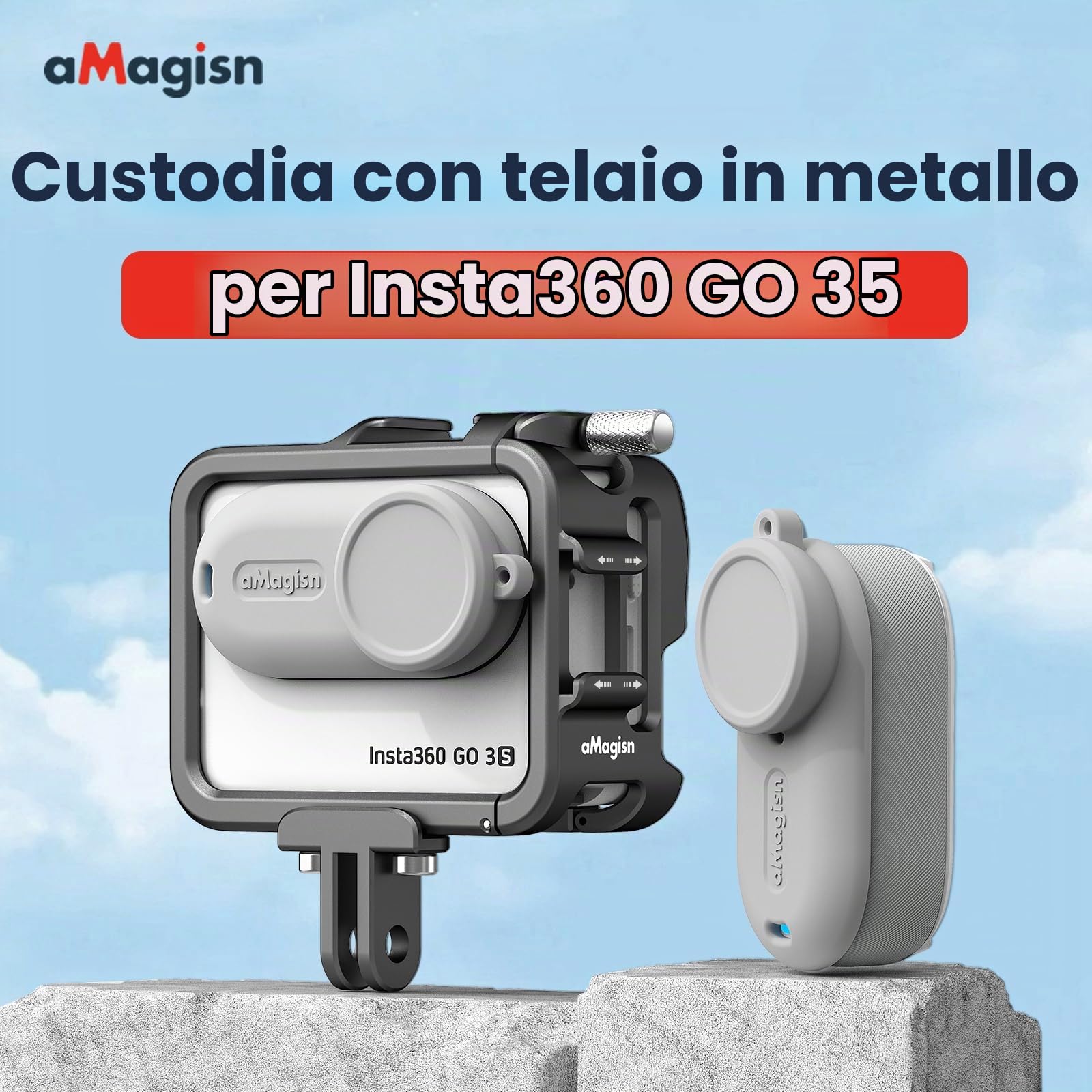 Gabbia in alluminio con lente in silicone per Insta360 GO 3S/GO 3, custodia protettiva in metallo durevole con supporto per scarpa fredda (numero modello 4)