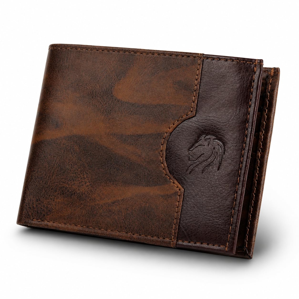 VEMILIO Vegan Leather Wallet for Men | Bifold Wallet with Coin Pocket & ID Window | 3 Card Slots, 2 Cash Compartments | Slim Mens Purse | Gift for Husband, Father & Boys (C-Design Brown)-picture-54