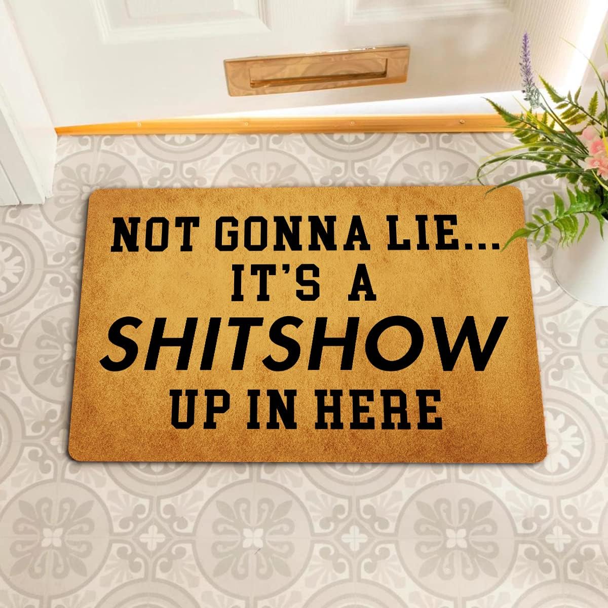 Funny Welcome Doormats Monogram Novelty Gift Doormat Not Gonna Lie It's A Shitshow Up In Here (23.7 inX15.6 in) Fabric Top With Anti-Slip Rubber Back For The Entrance Way Indoor Kitchen Rugs And Mat