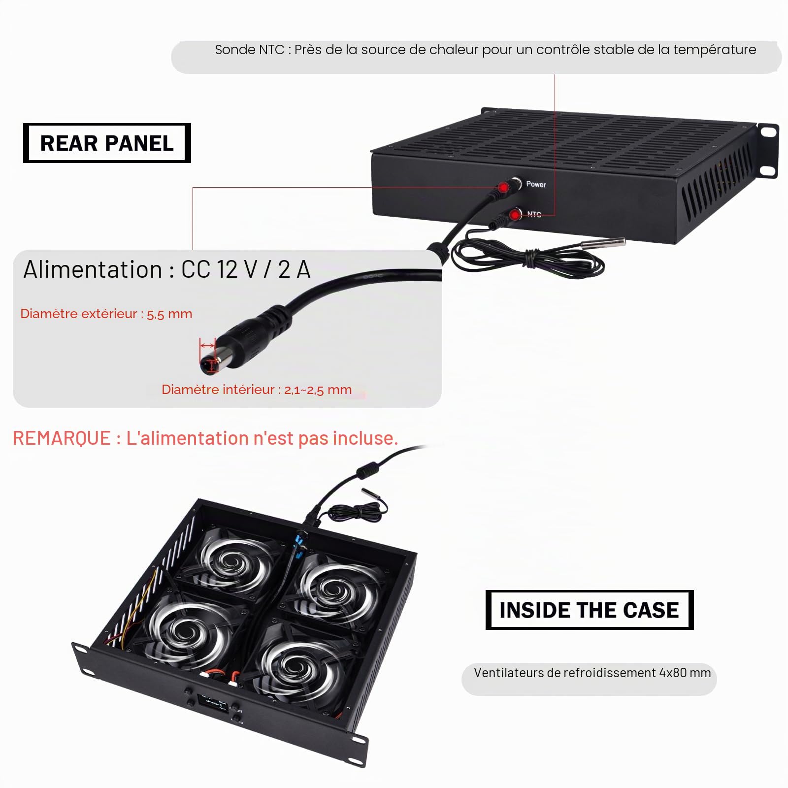 GeeekPi Panneau de refroidissement à ventilateur quadruple de 25,4 cm 1U pour montage en rack