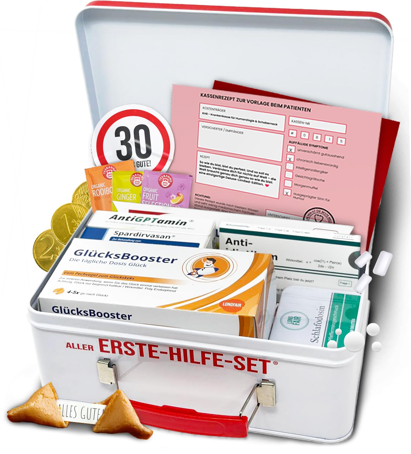 Lustiges Aller-Erste-Hilfe Geschenkset – Humorvolle Geschenkbox zum Geburtstag mit leckerem Gute-Laune Inhalt – Geschenkidee für Freunde & Familie (30. Geburtstag)