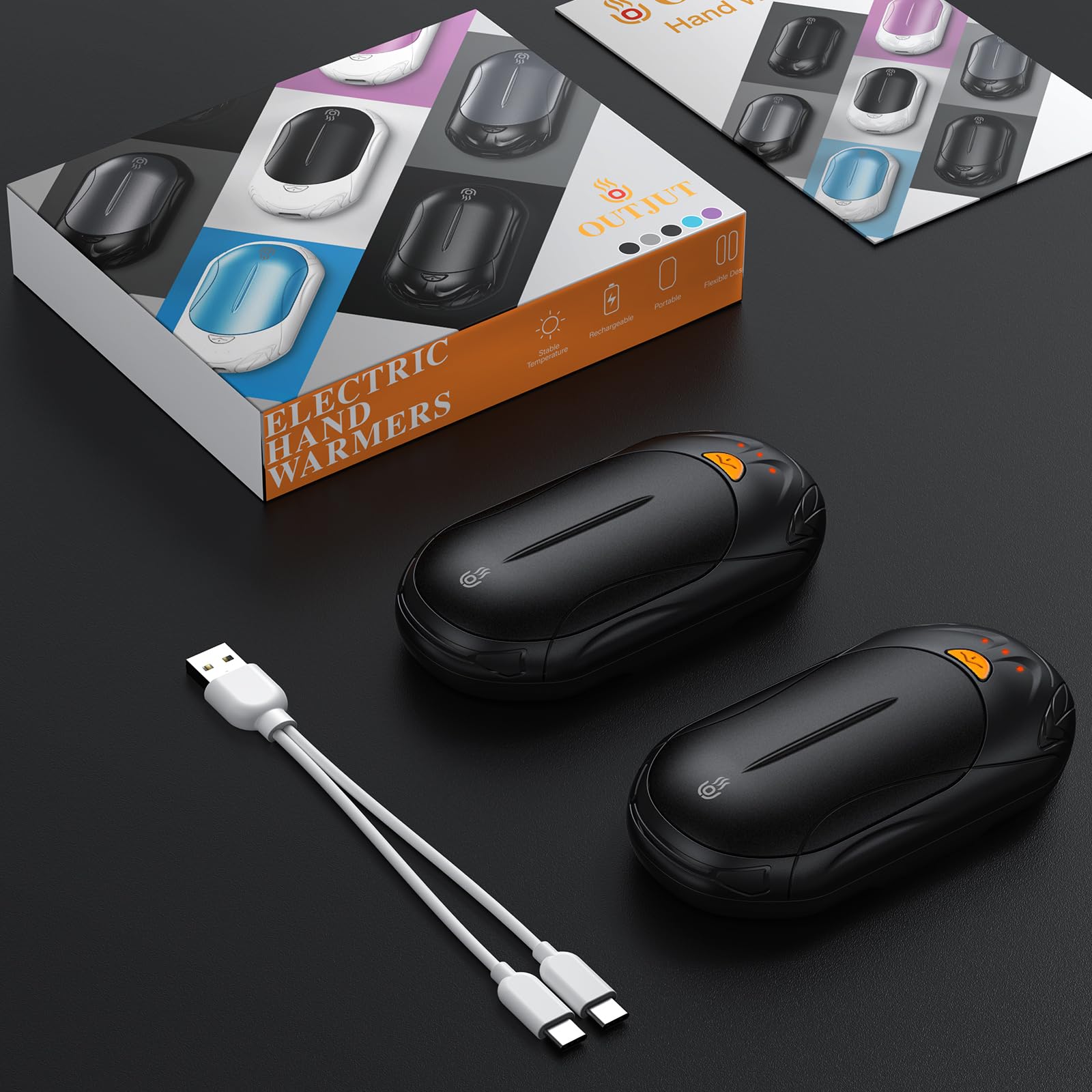 Scaldamani Elettrico 6000mAh, OUTJUT 2 Pezzi USB Scaldamani Ricaricabile Portatile con 3 Livelli di Riscaldamento, Ricarica Rapida per Caccia, Golf, Campeggio, Regali di Natale per Familiari