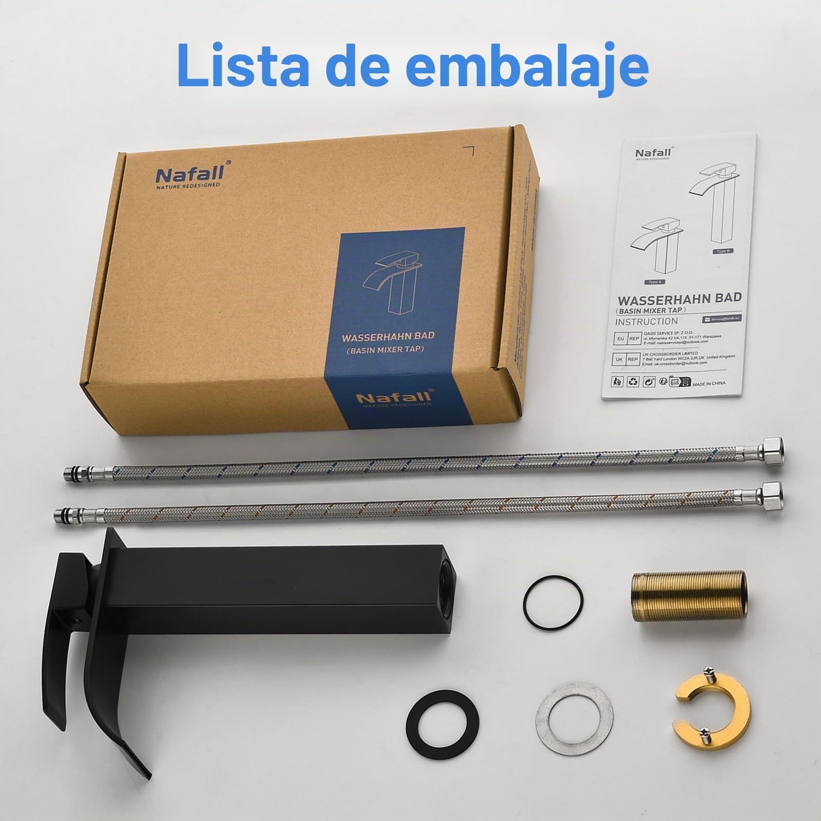 Grifo Lavabo Alto Negro de Baño, Apto Para Lavabos de Pie | Grifo monomando de baño con chorro en cascada, regulación de agua fría y caliente, altura de la salida de agua: 20cm