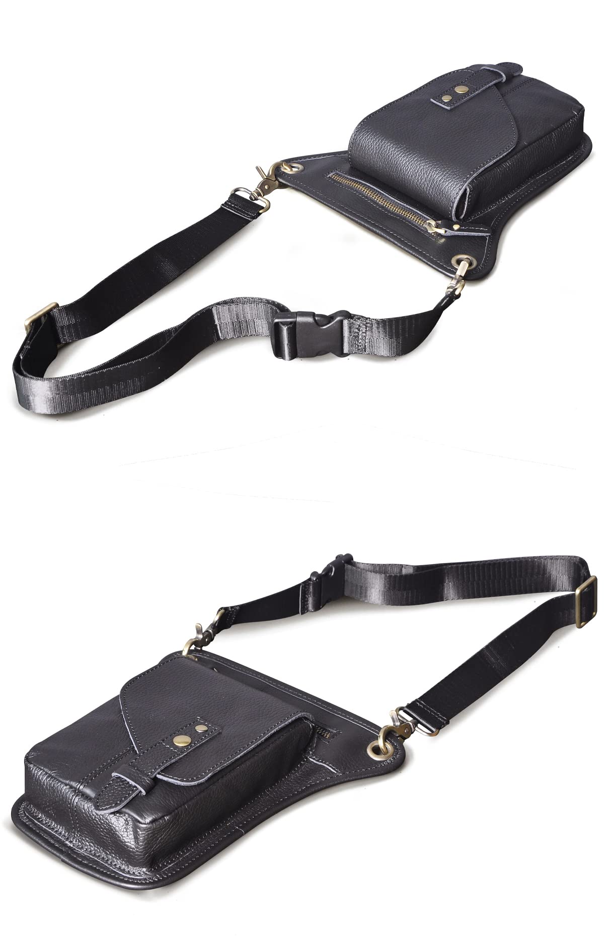 Herren Womens Echte Leder -Motorrad -Motorrad -Wanderwanderung Taille Pack Bein Oberschenkel Kreuz über Messengerbeutel (Schwarz)