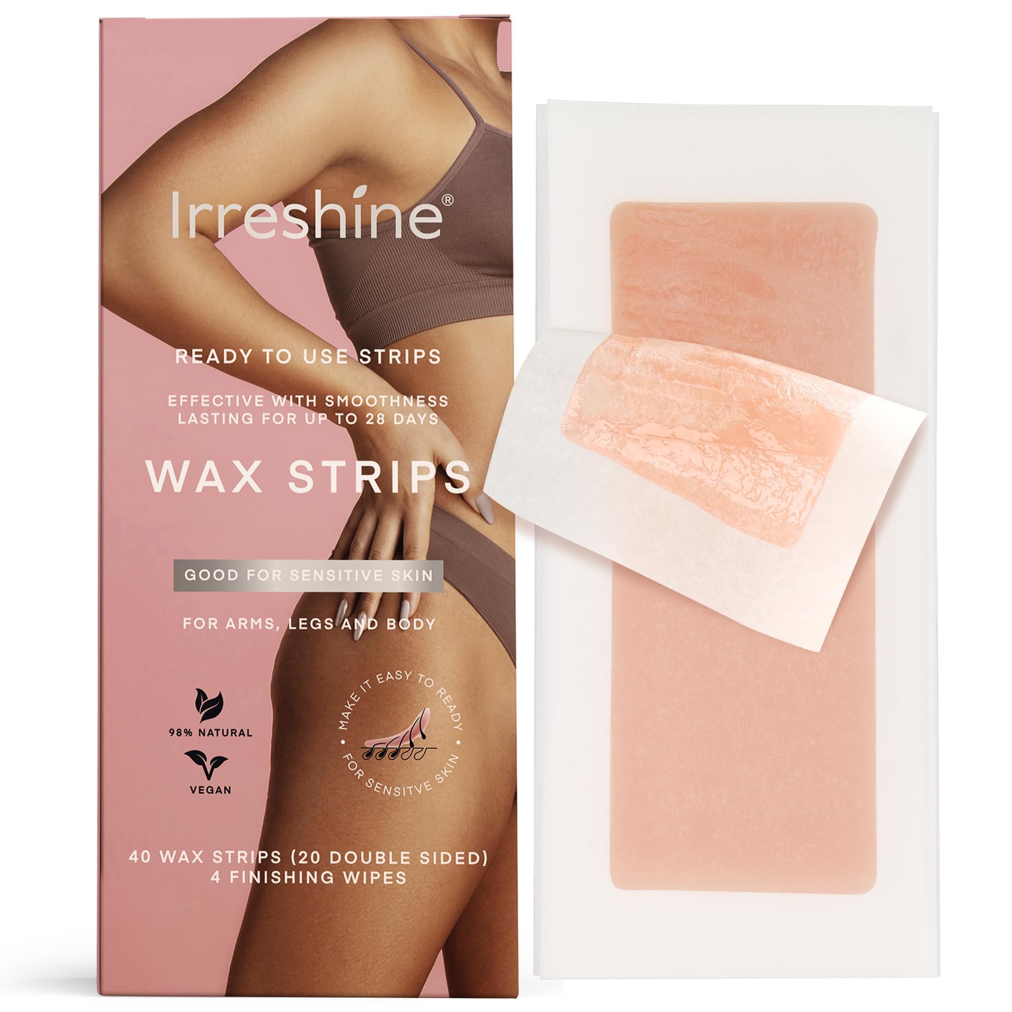 Wax Strips Hair Removal for Women: Natural Home & Travel Brazilian Body Waxing Strip for Bikini Armpit Leg - Vegan & Sensitive Skin Friendly, 40 Ct