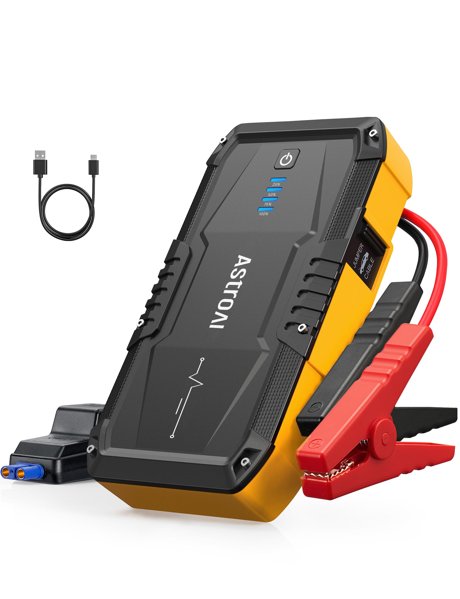 AstroAI S8 Car Battery Jump Starter, Car Jumper Starter Battery Pack for Up to 6.0L Gas & 3.0L Diesel Engines, 12V Portable Jump Box with 3 Modes Flashlight and Jumper Cable(Yellow)