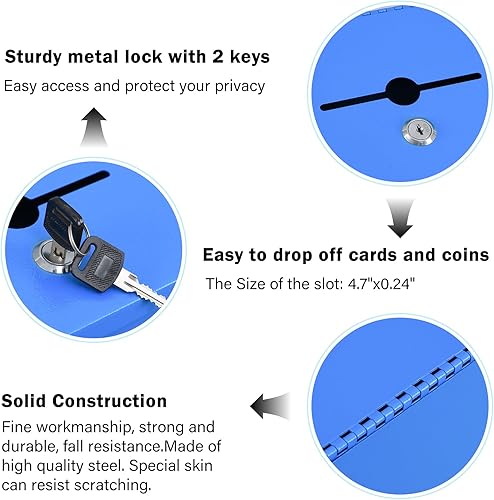 Miniatura 6 de xydled Buzón de sugerencias montado en la pared, urna, buzón de donación con 50 tarjetas de sugerencia, caja de sugerencias de metal con cerradura,