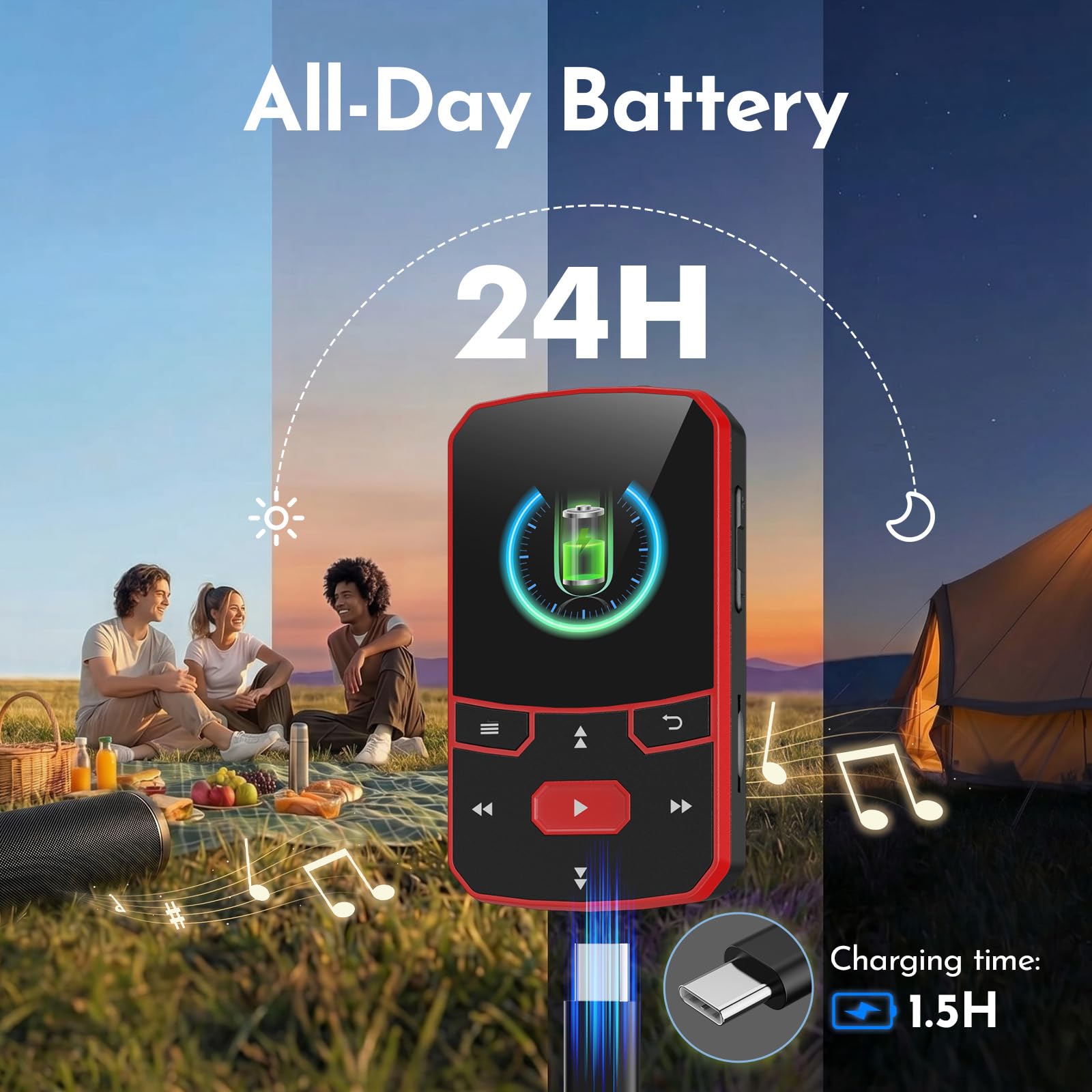 64GB MP3 Player Bluetooth 5.3, Clip Sport Musikplayer mit Blindbedienung, Tragbarer 29g Mini Audioplayer mit Resume-Funktion, FM Radio, Diktiergerät, bis 128GB